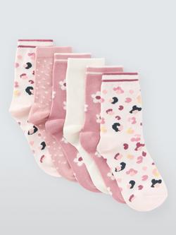 John Lewis Kids' Leopard Ankle Socks, Pink, Pink