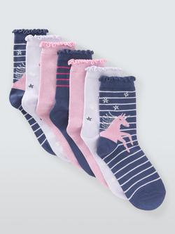 John Lewis Kids' Unicorn Ankle Socks, Pack of 7, Lilac, Lilac