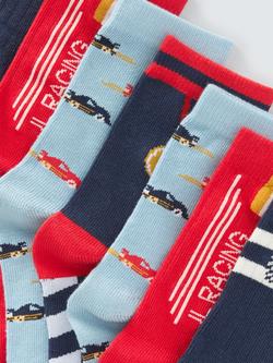 John Lewis Kids' Racing Car Ankle Socks, Pack of 7, Blue - view 2, Blue