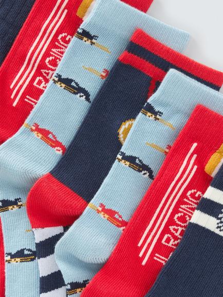 John Lewis Kids' Racing Car Ankle Socks, Pack of 7, Blue - view 2, Blue