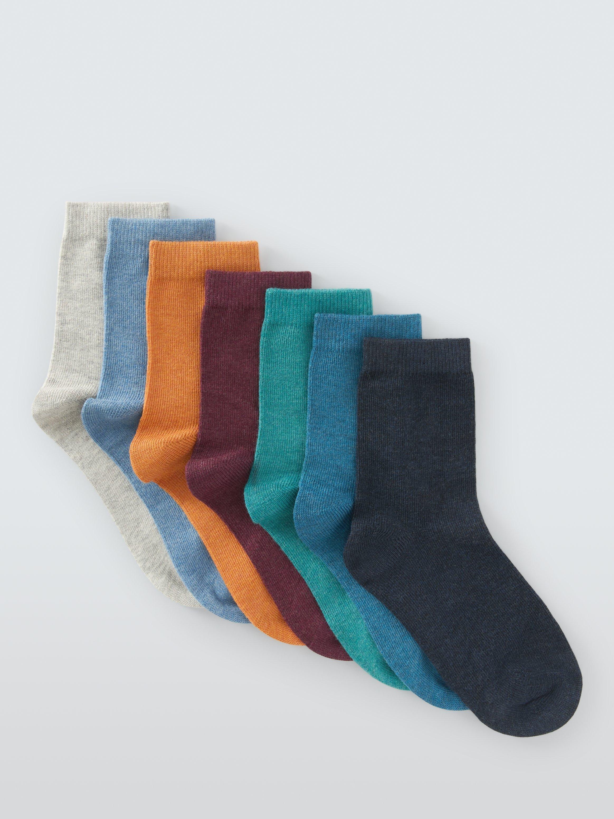 Product image 1 of 2, which shows John Lewis Kids' Solid Colour Ankle Socks, Pack of 7, Blue, 6-8.5 Jnr