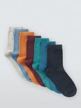 John Lewis Kids' Solid Colour Ankle Socks, Pack of 7, Blue