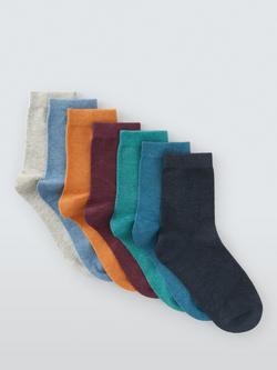 John Lewis Kids' Solid Colour Ankle Socks, Pack of 7, Blue/Multi, Blue