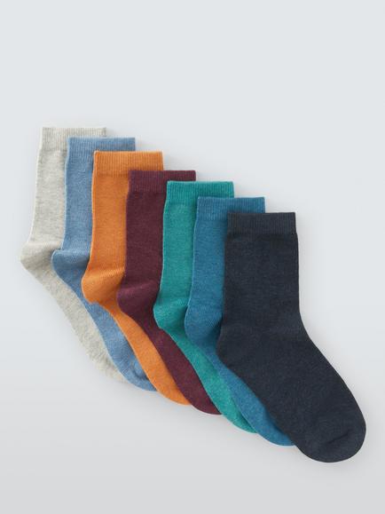 John Lewis Kids' Solid Colour Ankle Socks, Pack of 7, Blue/Multi, Blue