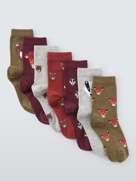 John Lewis Kids' Animal Ankle Socks, Pack of 7, Multi, Multi