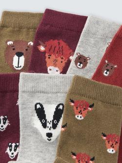 John Lewis Kids' Animal Ankle Socks, Pack of 7, Multi - view 2, Multi