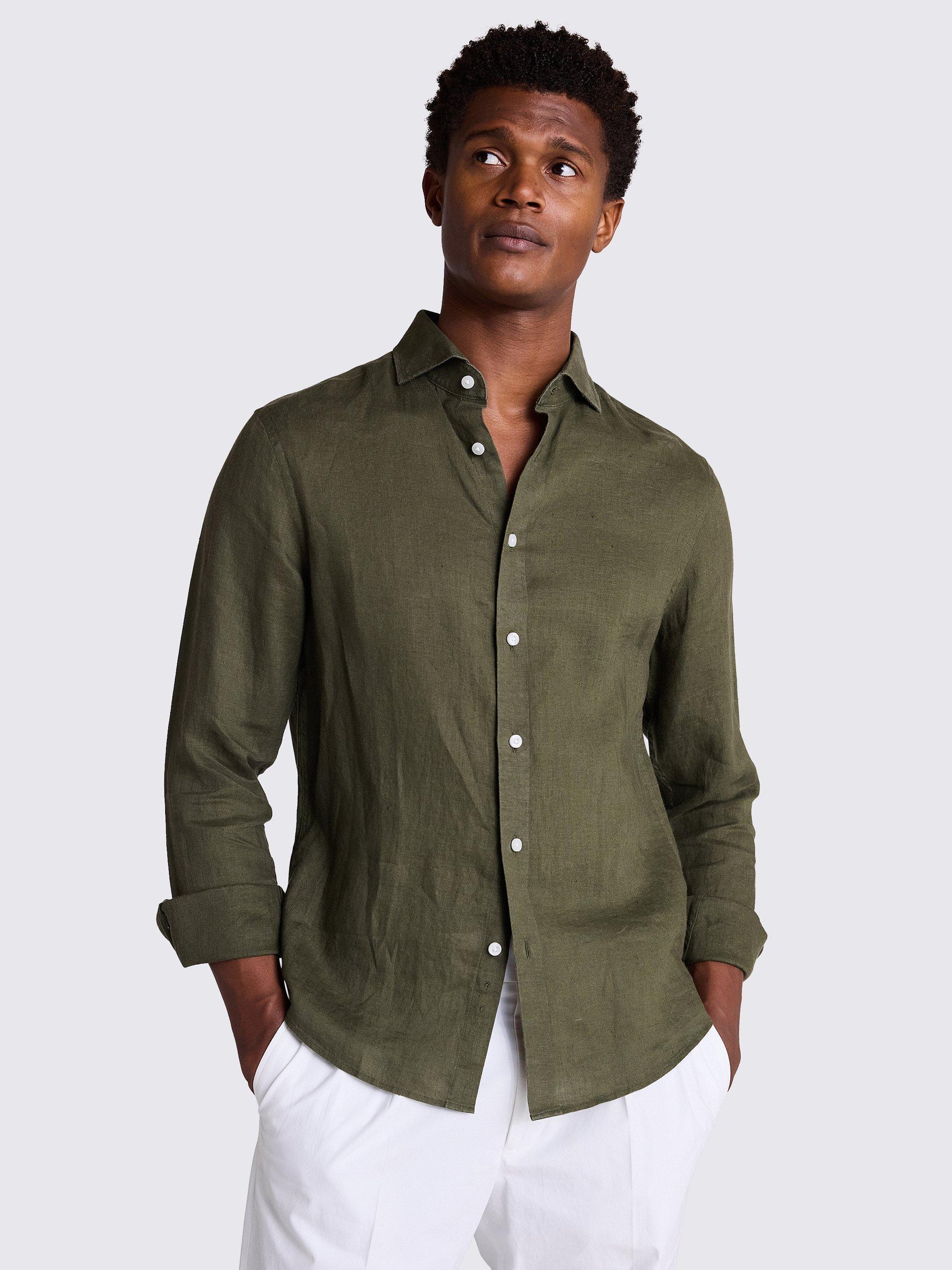 Moss Linen Regular Fit Shirt, Green