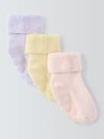 John Lewis Baby Roll Top Organic Terry Cotton Rich Socks, Pack of 3, Multi