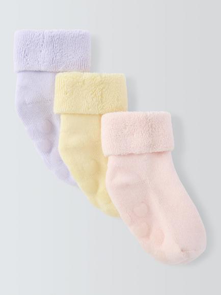 John Lewis Baby Roll Top Organic Terry Cotton Rich Socks, Pack of 3, Multi, Multi