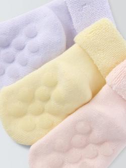 John Lewis Baby Roll Top Organic Terry Cotton Rich Socks, Pack of 3, Multi - view 2, Multi
