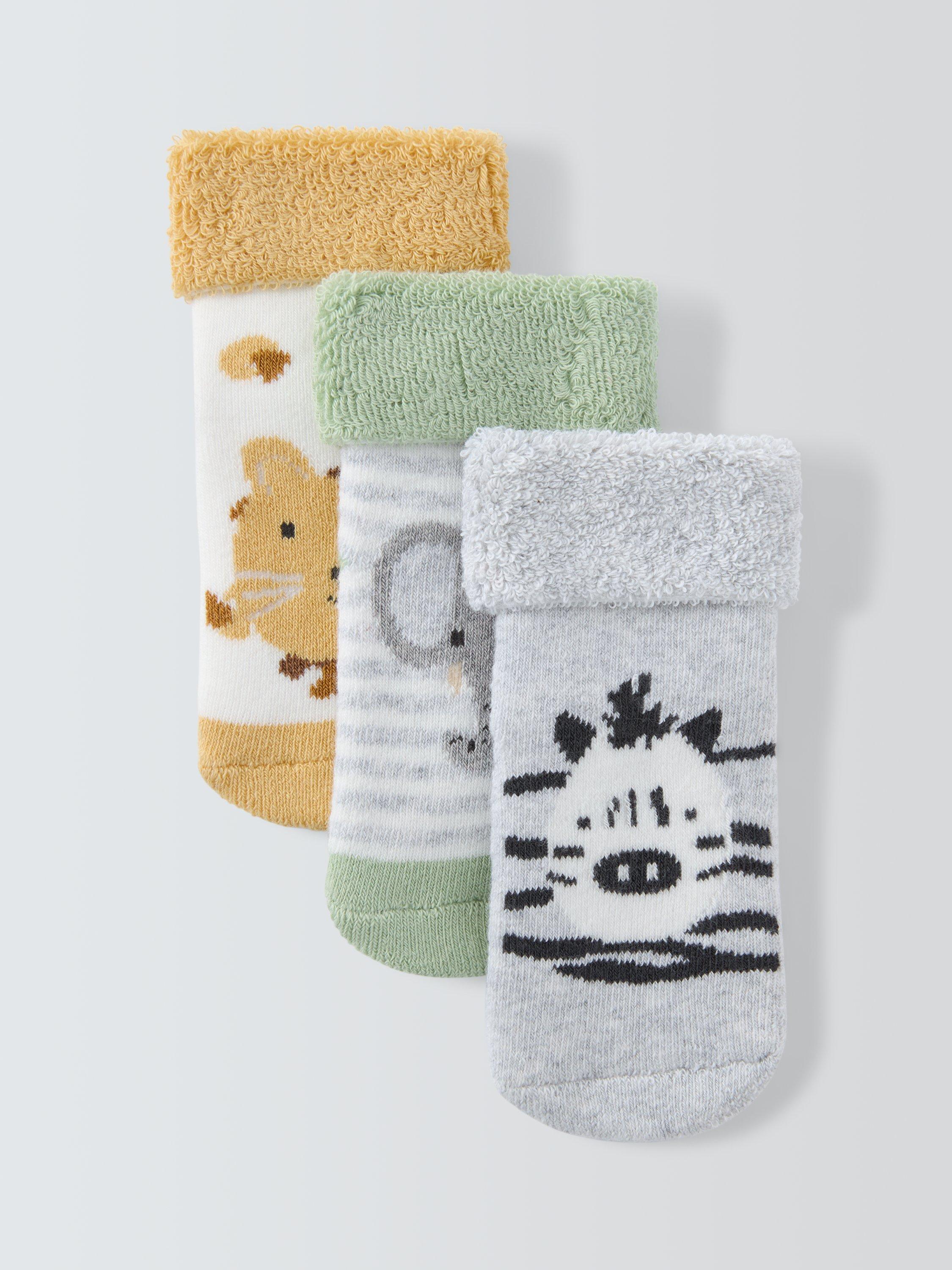 Product image 1 of 2, which shows John Lewis Baby Organic Cotton Rich Animal Roll Top Socks, Multi, 0-3 months