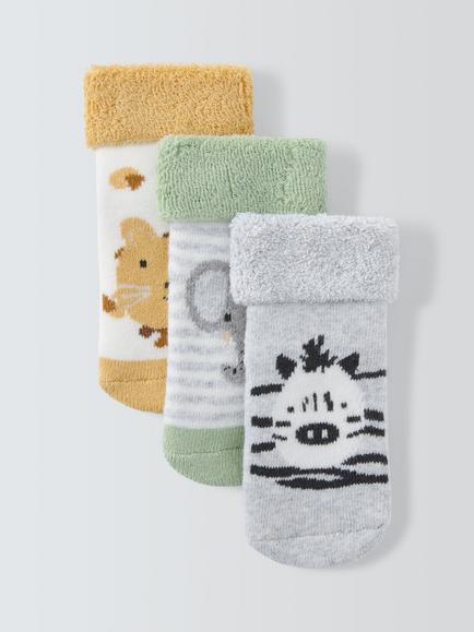John Lewis Baby Organic Cotton Rich Animal Roll Top Socks, Multi, White
