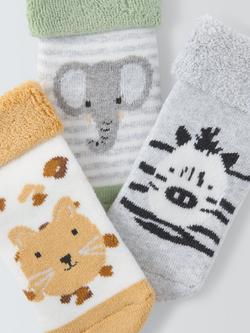 John Lewis Baby Organic Cotton Rich Animal Roll Top Socks, Multi - view 2, White