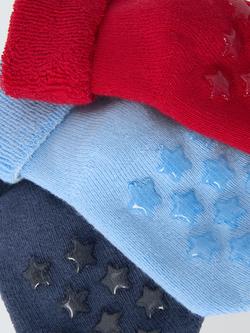 John Lewis Baby Roll Top Organic Terry Cotton Rich Socks, Pack of 3, Blue/Red Mix - view 2, Blue