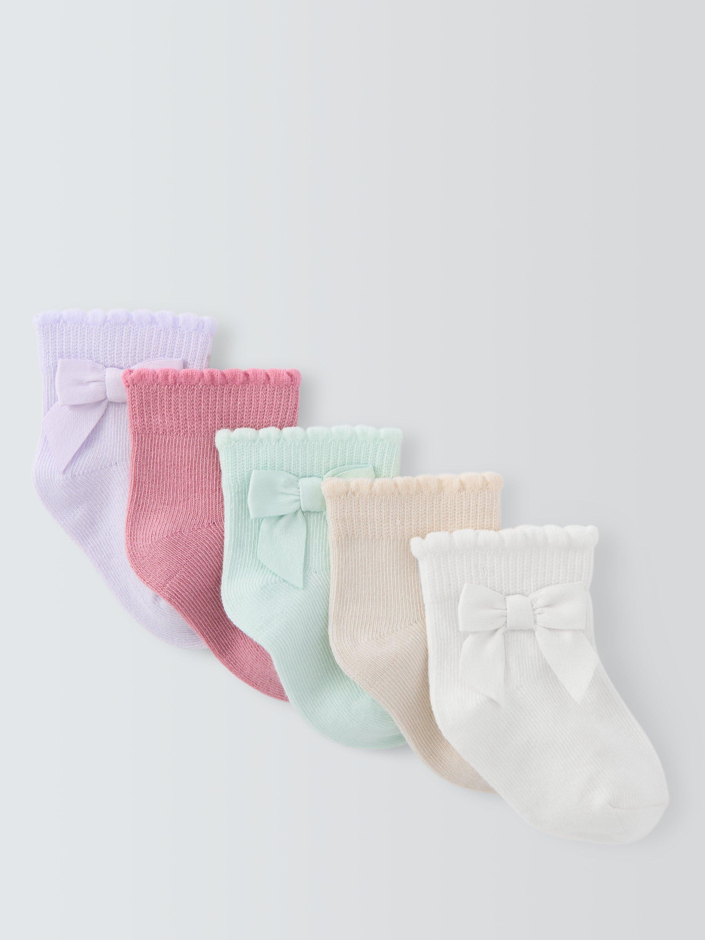 Product image 1 of 2, which shows John Lewis Baby Organic Cotton Rich Ribbon Socks, Pack of 5, Multi, 0-3 months
