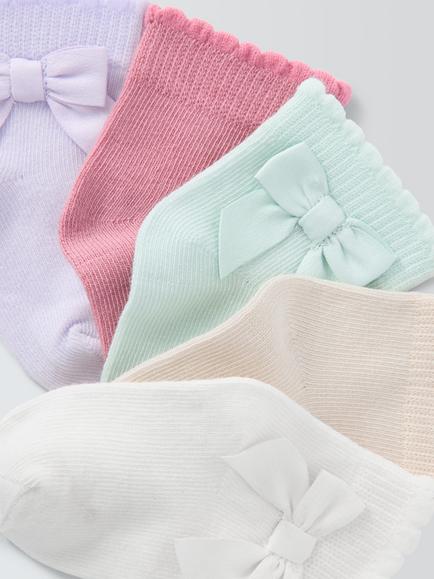John Lewis Baby Organic Cotton Rich Ribbon Socks, Pack of 5, Multi - view 2, Multi