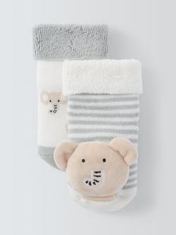 John Lewis Baby Elephant Rattle Socks, Grey, Grey