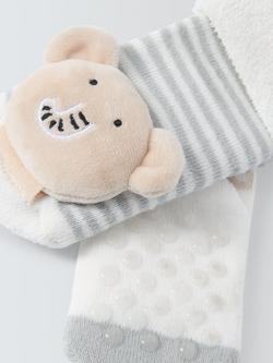 John Lewis Baby Elephant Rattle Socks, Grey - view 2, Grey