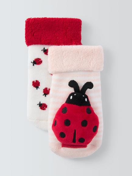 John Lewis Baby Ladybug Rattle Socks, Pink, Pink