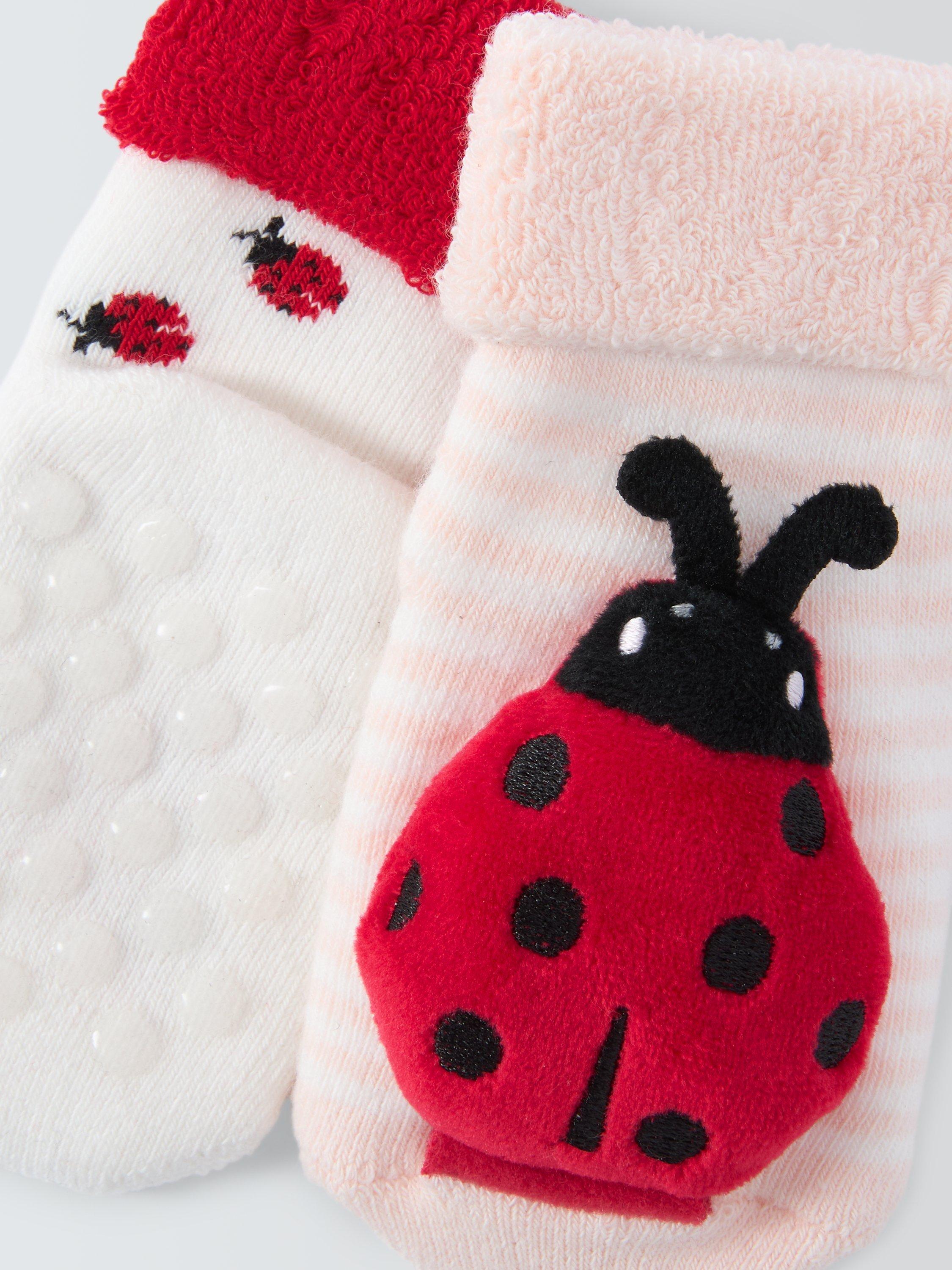 Product image 2 of 2, which shows John Lewis Baby Ladybug Rattle Socks, Pink, 0-3 months