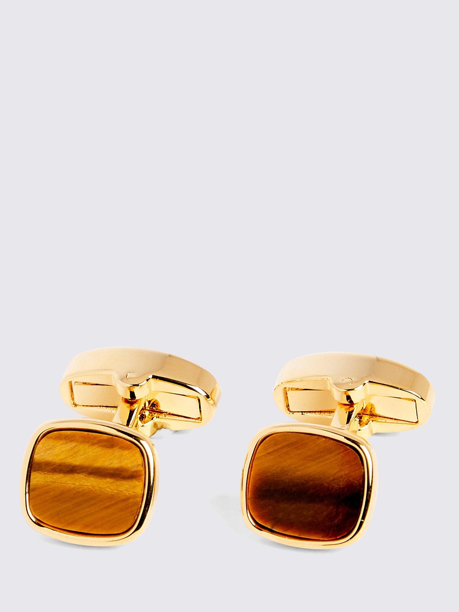Product image 1 of 2, which shows Moss Gold-Tone Tiger's Eye Brass Cufflinks, Yellow