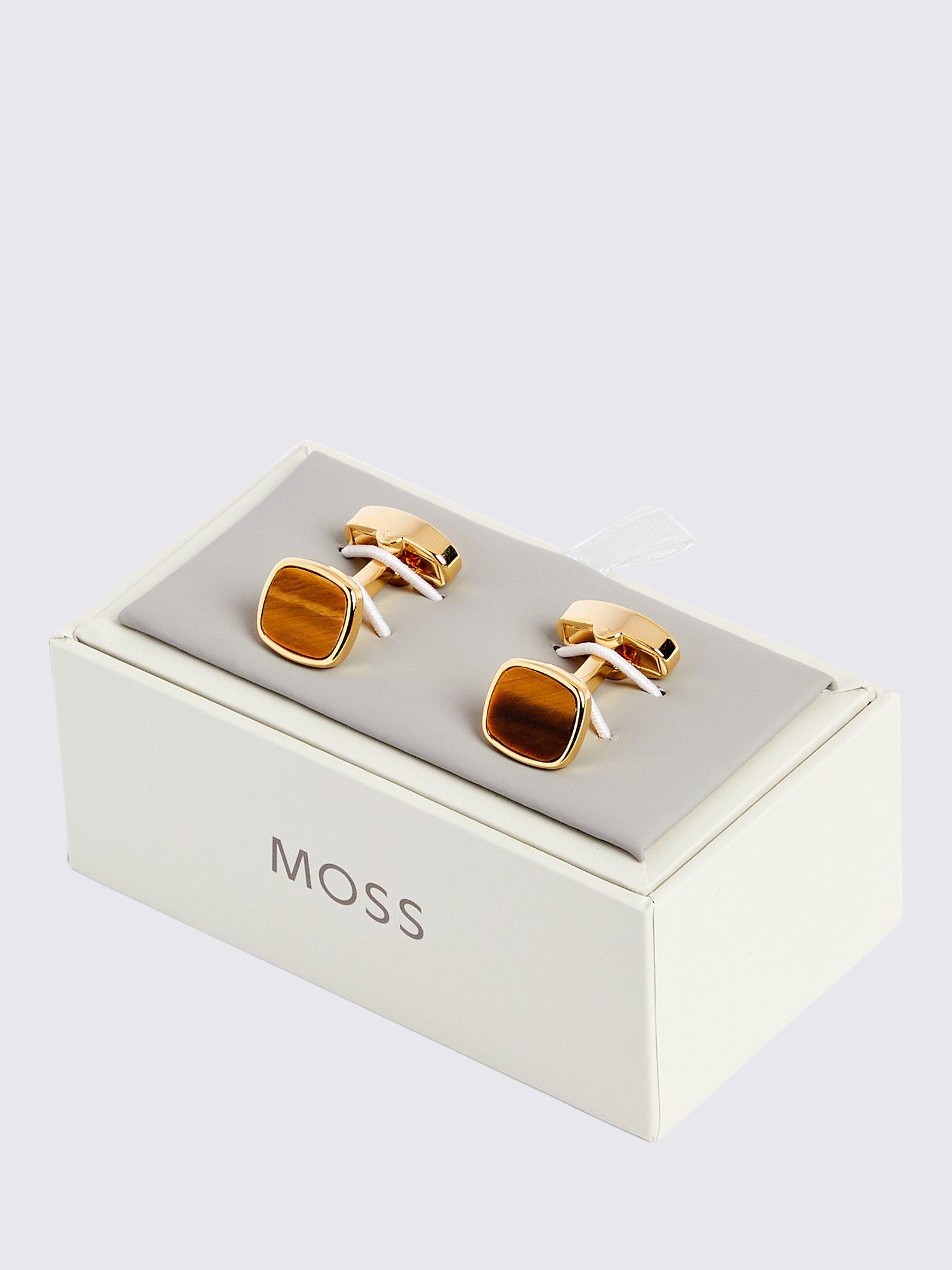 Product image 2 of 2, which shows Moss Gold-Tone Tiger's Eye Brass Cufflinks, Yellow