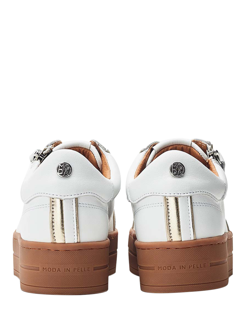 Product image 3 of 4, which shows Moda in Pelle Barlli Leather Chunky Zip Trainers, White, 3