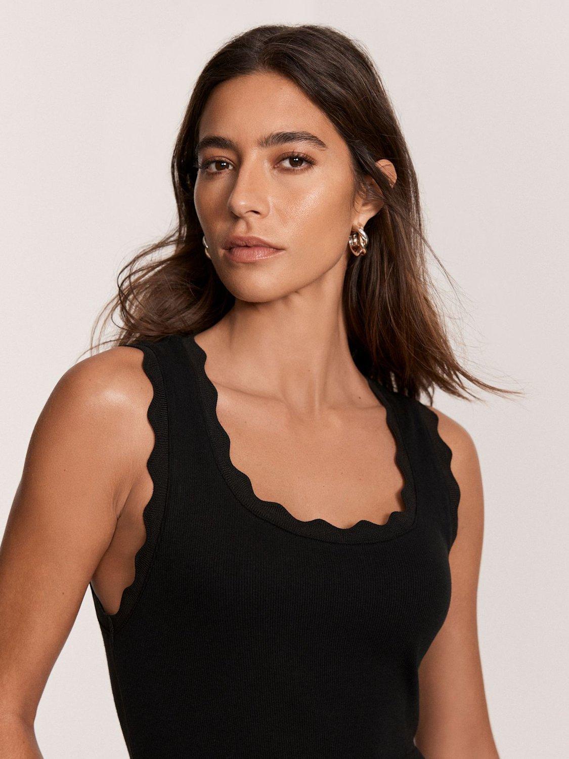 Product image 3 of 7, which shows Mint Velvet Scallop Trim Midi Dress, Black, L