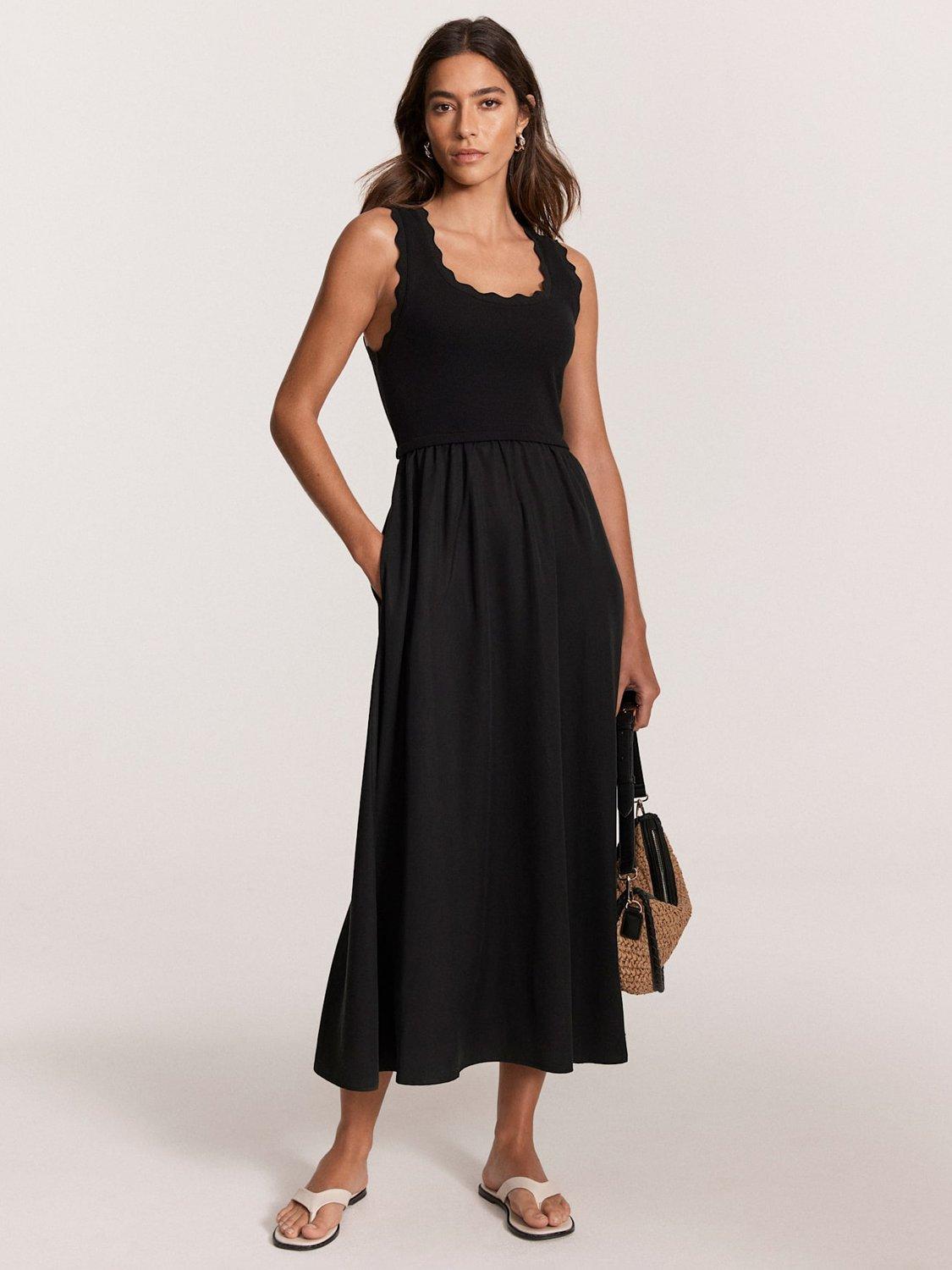 Product image 4 of 7, which shows Mint Velvet Scallop Trim Midi Dress, Black, L