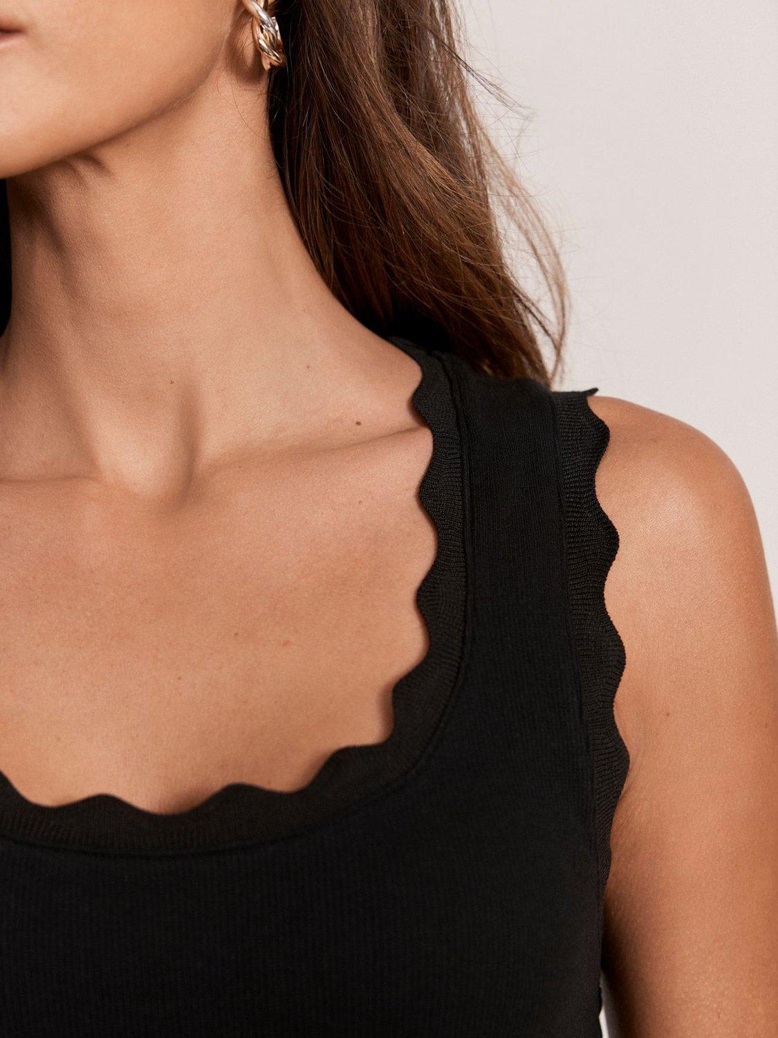 Product image 5 of 7, which shows Mint Velvet Scallop Trim Midi Dress, Black, L