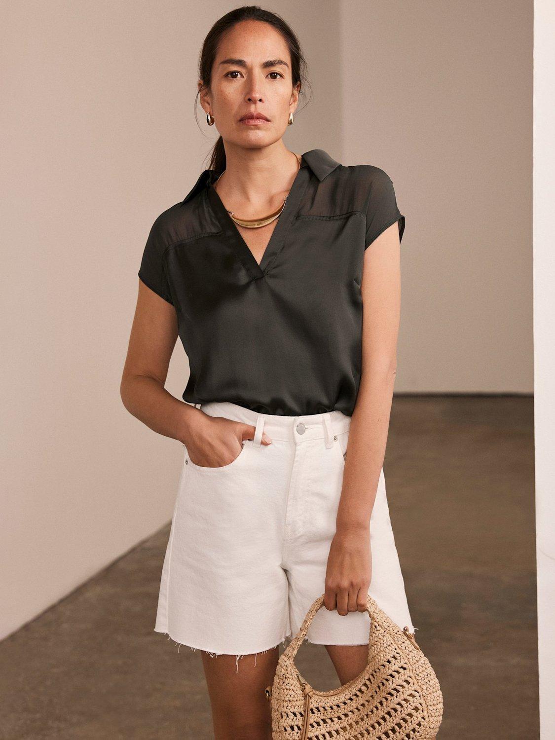 Mint Velvet Satin V-Neck Top, Khaki Green
