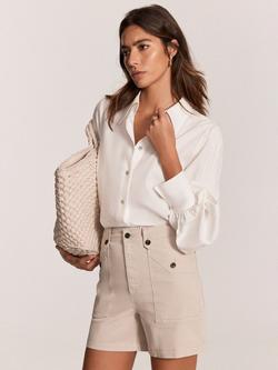 Mint Velvet Button Detail Chino Shorts, Beige, Beige