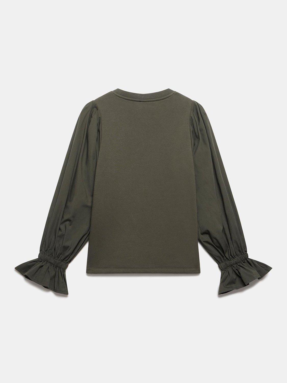 Product image 7 of 7, which shows Mint Velvet Fluted Sleeve Sweatshirt, Khaki Green, L