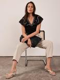 Mint Velvet Contrast Embroidered Top, Black