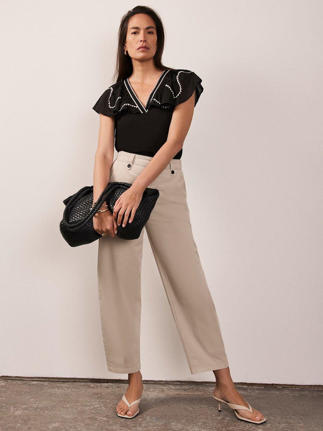 Product image 5 of 8, which shows Mint Velvet Contrast Embroidered Top, Black, XS