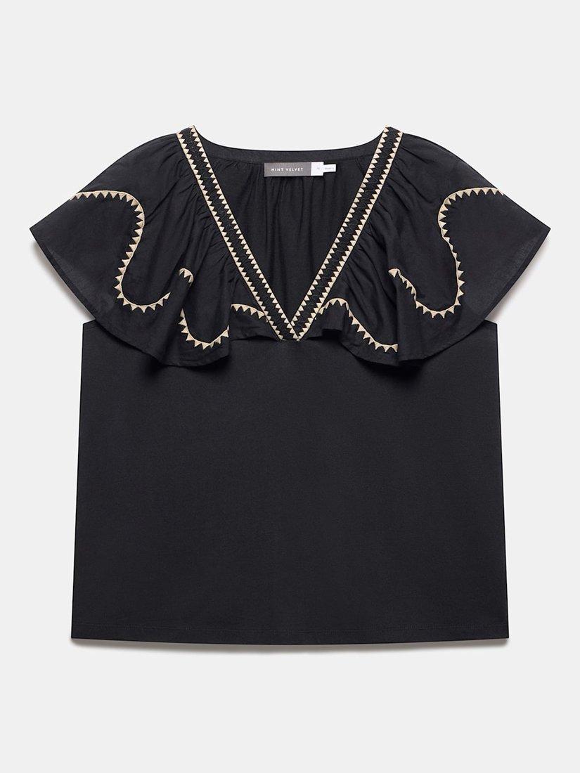 Product image 7 of 8, which shows Mint Velvet Contrast Embroidered Top, Black, XS