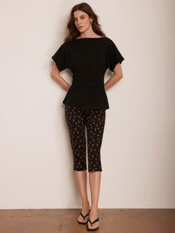 Mint Velvet Strawberry Print Cropped Trousers, Black/Multi, Black/Multi