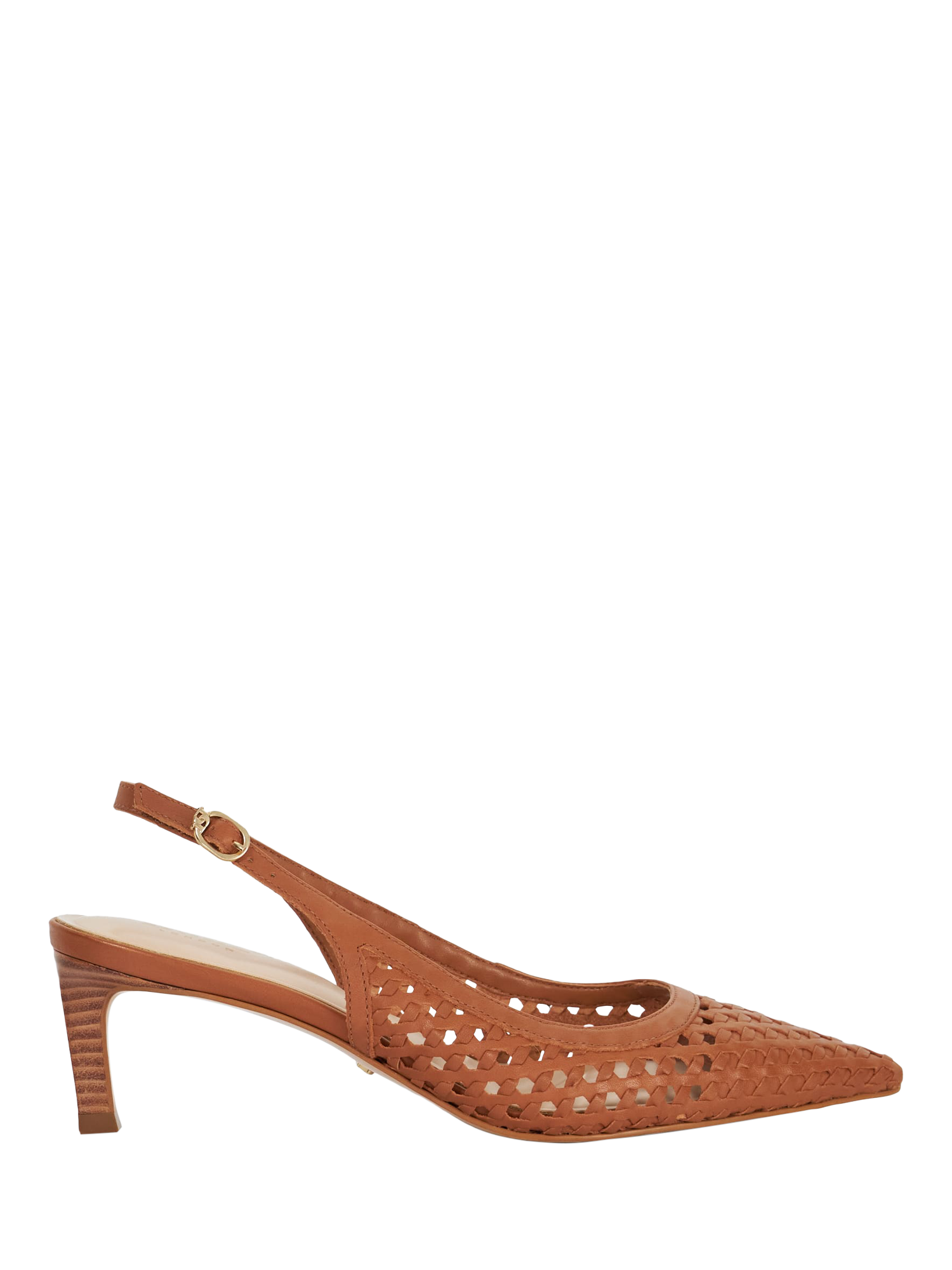 Product image 1 of 6, which shows Dune London Divided Leather Pointed Slingback Courts, Tan, EU36