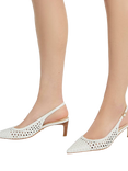 Dune London Divided Leather Pointed Slingback Courts, White