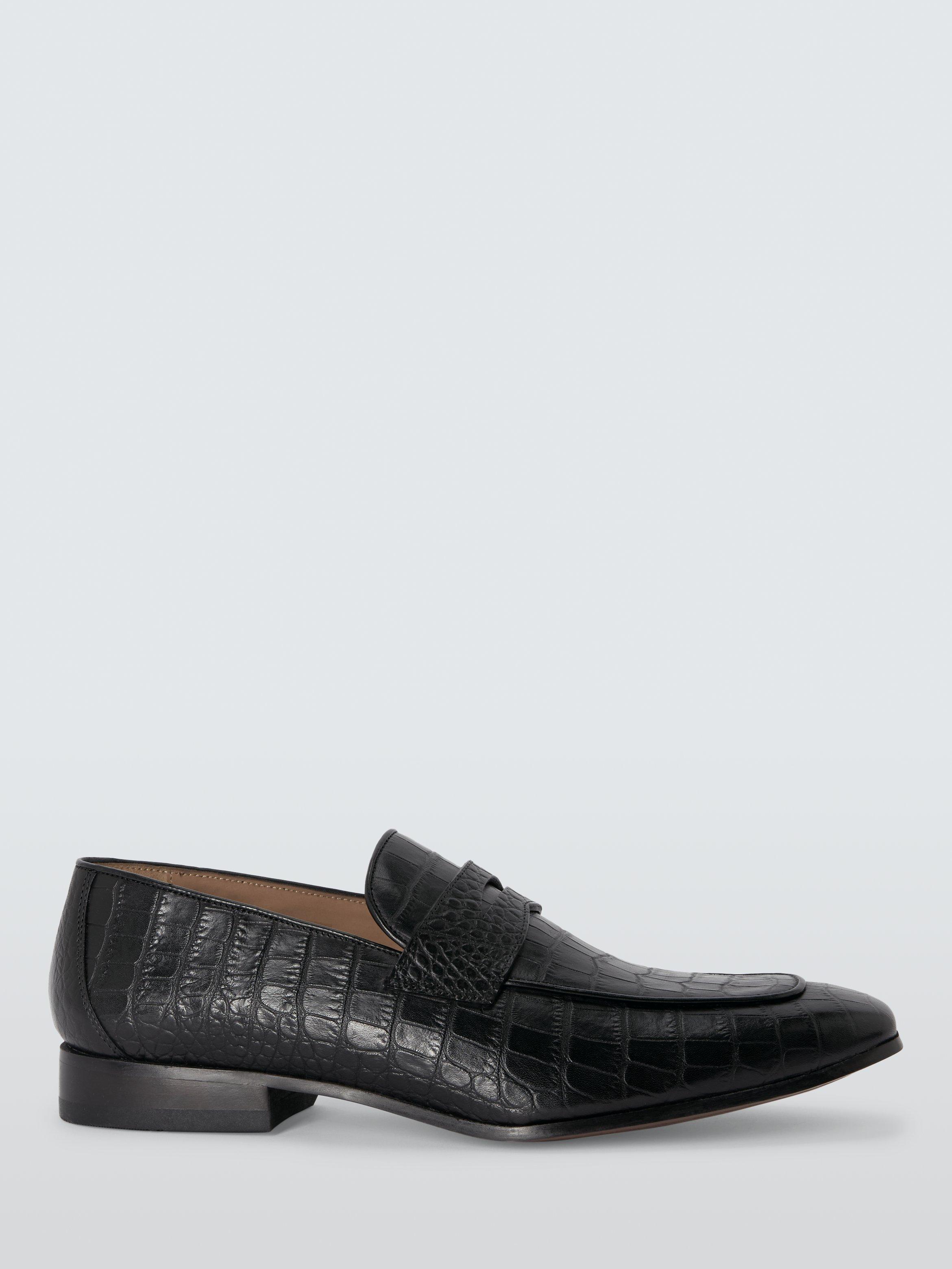 Product image 1 of 4, which shows John Lewis Ledbury Crocodile Effect Leather Loafers, Black Croc, 7