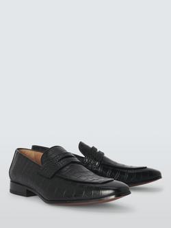 John Lewis Ledbury Crocodile Effect Leather Loafers - view 2, Black Croc