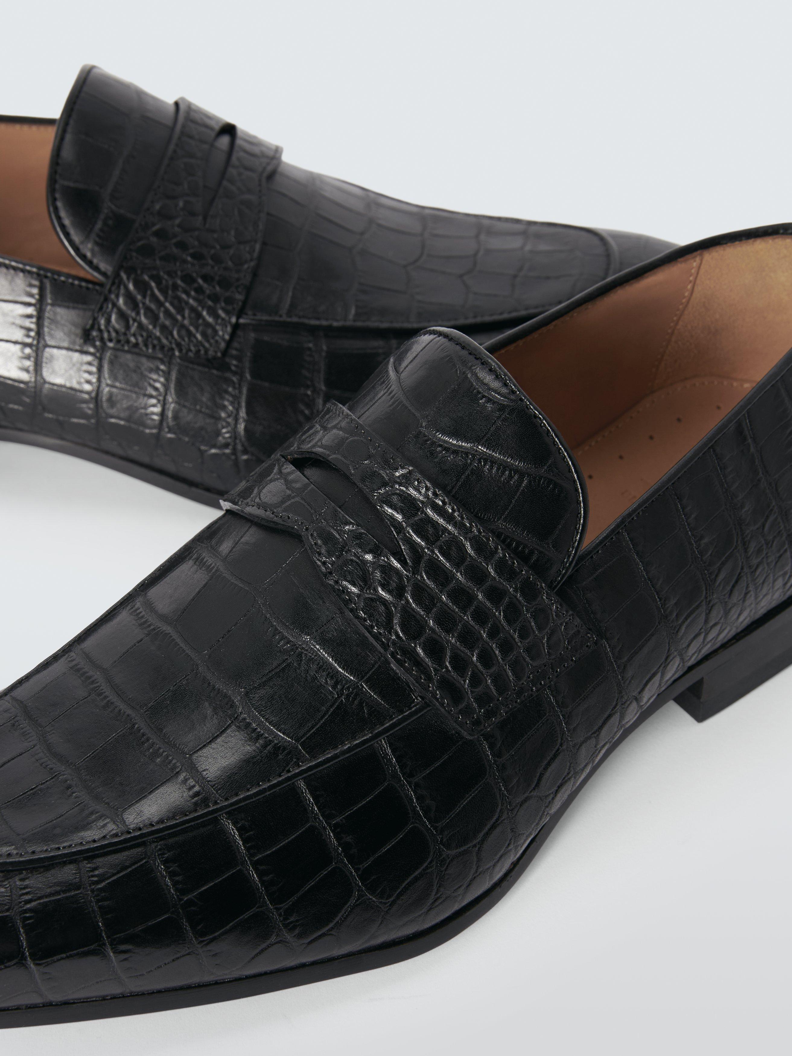 Product image 3 of 4, which shows John Lewis Ledbury Crocodile Effect Leather Loafers, Black Croc, 7