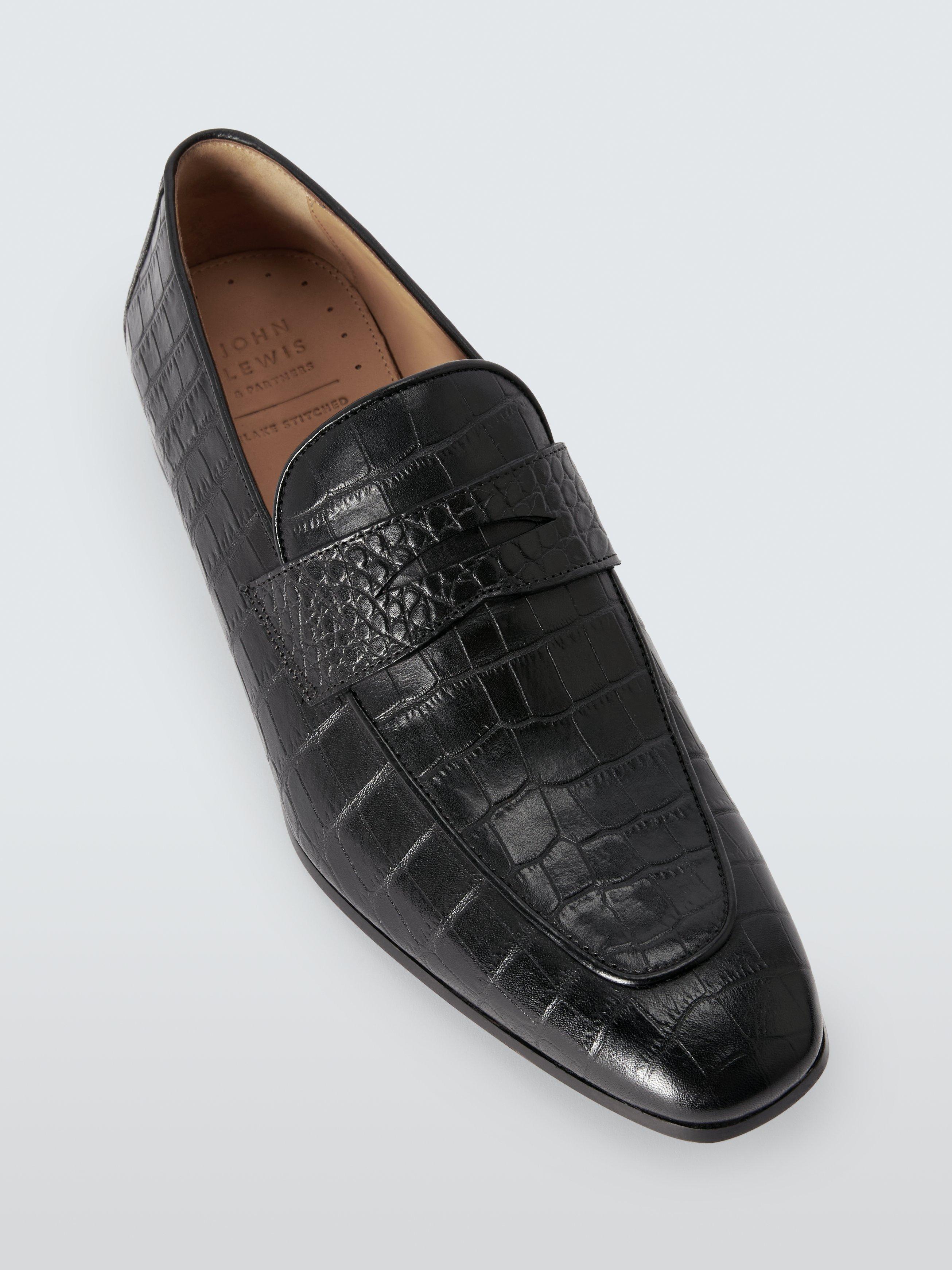 Product image 4 of 4, which shows John Lewis Ledbury Crocodile Effect Leather Loafers, Black Croc, 7
