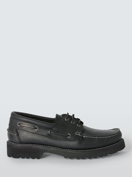 John Lewis Leather Boat Shoes, Black