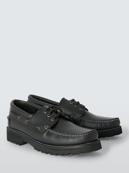 John Lewis Leather Boat Shoes - view 2, Black
