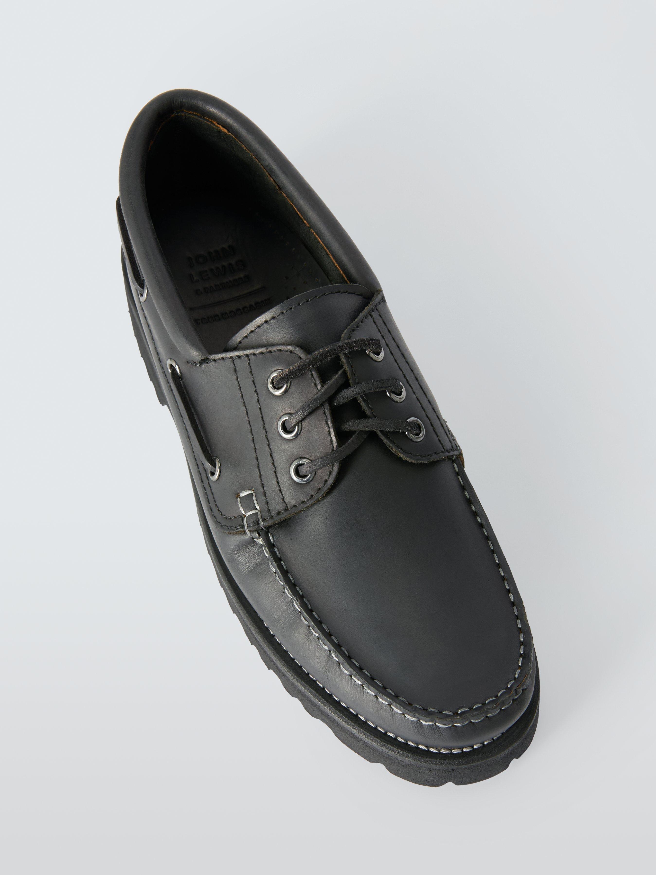 Product image 4 of 4, which shows John Lewis Leather Boat Shoes, Black, 7