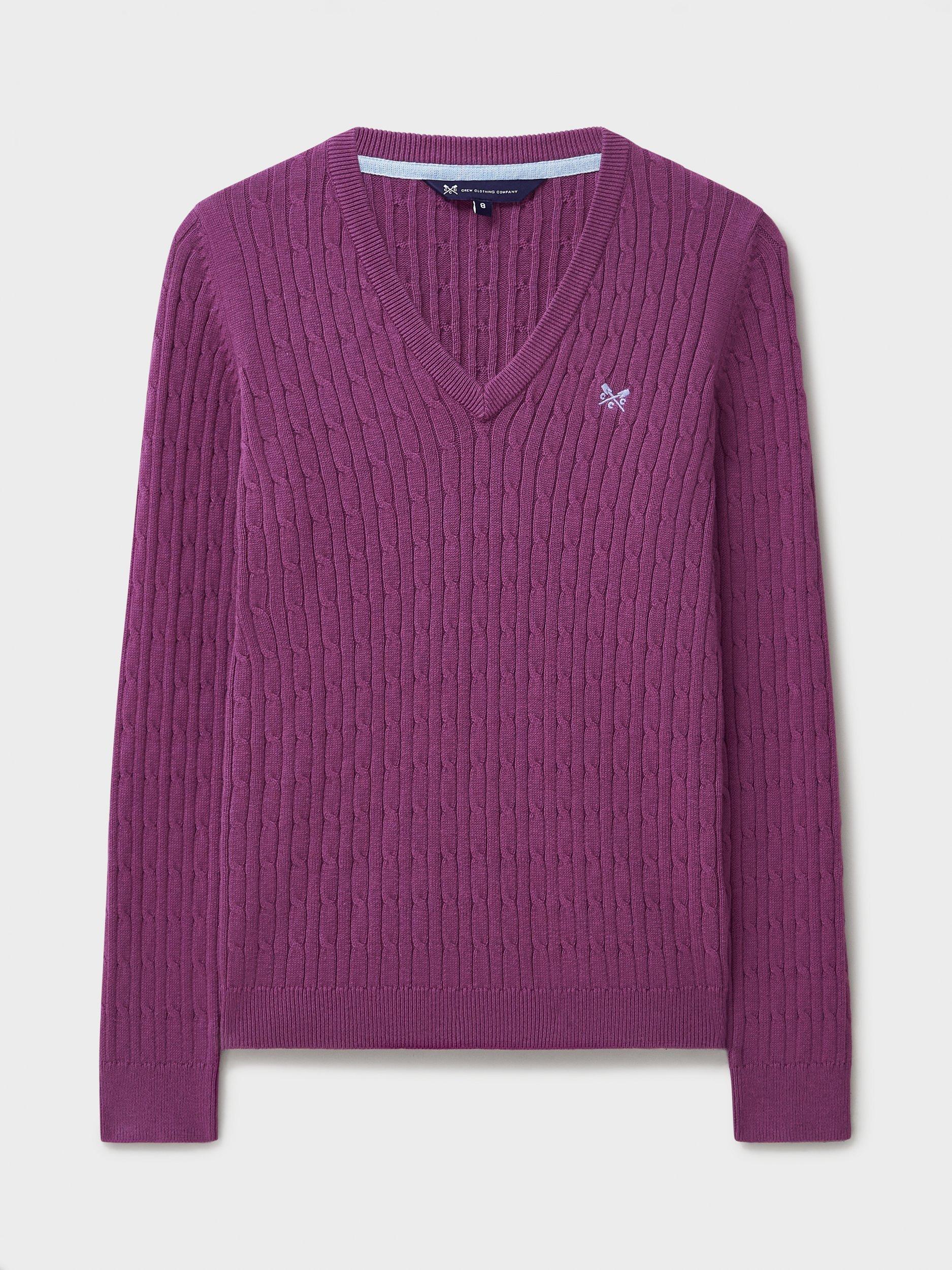 Product image 5 of 5, which shows Crew Clothing Cotton Cashmere V-Neck Cable Jumper, Red Wine, 6