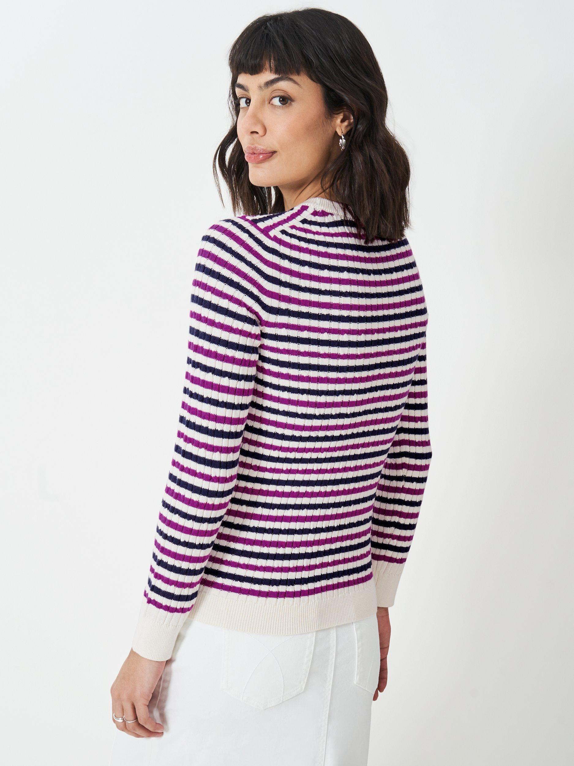 Product image 3 of 5, which shows Crew Clothing Heritage Stripe Cable Knit Jumper, White, 6