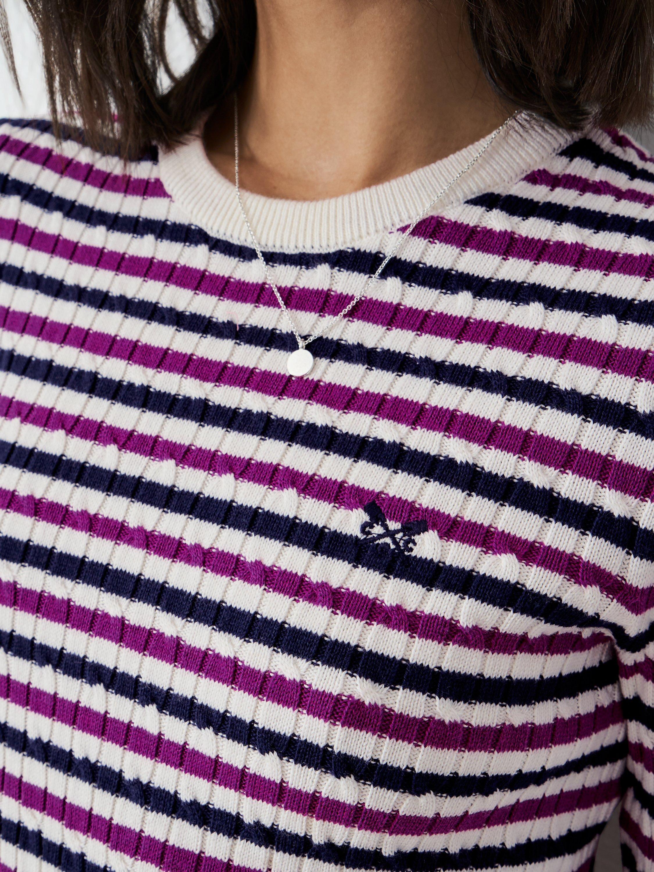 Product image 4 of 5, which shows Crew Clothing Heritage Stripe Cable Knit Jumper, White, 6