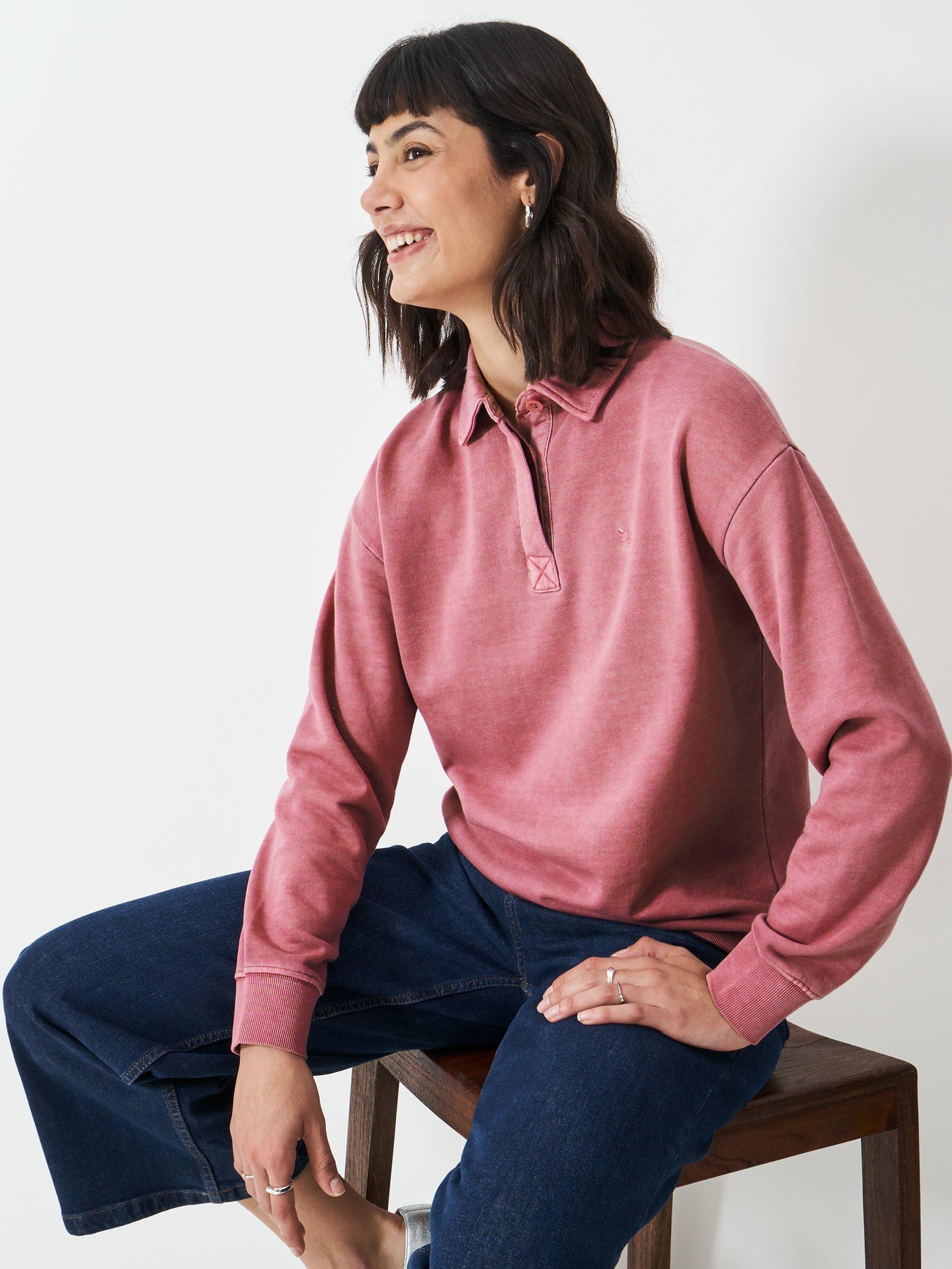 Crew Clothing Cotton Polo Neck Sweatshirt, Dark Pink